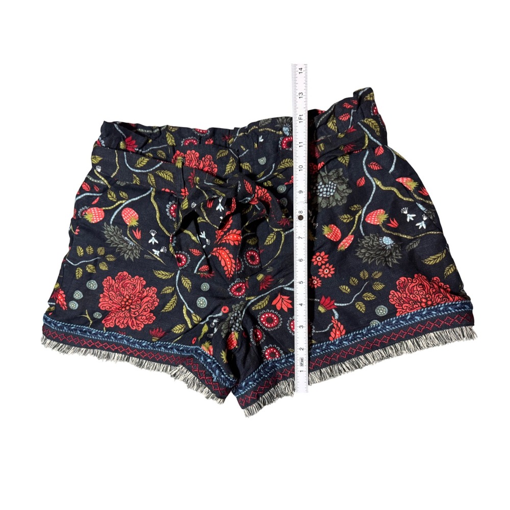 LOFT Petites Floral Strawberry Linen Blend Paperbag Waist Fringe Shorts XSP - Picture 6 of 7